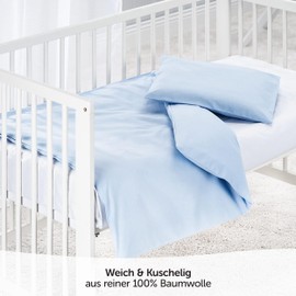 MAKIAN Baby Bed Linen Set - 80 x 80 cm / 35 x 40 cm - 2-Piece Children's Bed Linen Made of 100% Cotton (Oeko-Tex® Standard 100 Tested) - Suitable for Baby Cot, Bassinet, Pushchair - Blue