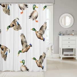 Feelyou Mallard Duck Bath Curtain Hunting and Fishing Shower Curtain Wild Animal Bathroom Shower Curtain Set for Boys Girls Kids Wildlife White Kids Bathroom Accessories 72"x72"