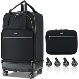 Verage Expandable Foldable Luggage Bag Collapsible Suitcases Rolling Travel Duffel Bag Larger Suit Case with Detachable Spinner Wheels,Black,21 Inch Expands into 24 Inch