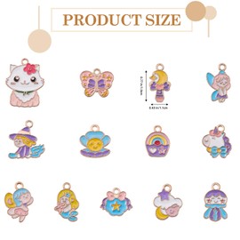 COGCHARGER Pack of 26 13 Styles Cat Unicorn Mermaid Animal Cute Charms Alloy Enamel Mixed Shape Charms Pendant for Jewellery Bracelets Necklace Earrings Making DIY Craft Supplies