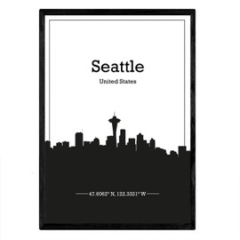 Nacnic Map of Seattle USA USA City Skyline Canada Mexico Black Shadow Print A4 Size Framed Poster