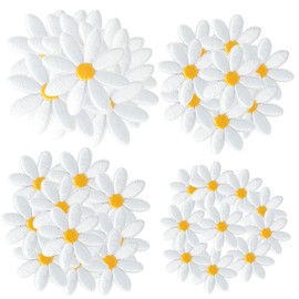 40 Pcs in 4 Sizes Flower Iron on Patches, Appliques for Clothing Embroidery Applique Girls Cute Floral Clothes Daisy Girly Embroidered Suitable for Clothing, Backpacks, Hats, Jeans, Jackets (White)