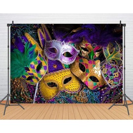 10X8FT Mardi Gras Theme Photography Backdrop Masquerade Backgrounds Birthday Dancing Party Photo Booth for Wedding Bachelorette Party Decorations Banner