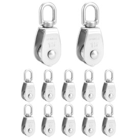 QWORK Pack of 12 M15 Pulley, 304 Stainless Steel Pulleys for Wire Ropes Ropes up to 6 mm Diameter, Load Capacity 35 kg