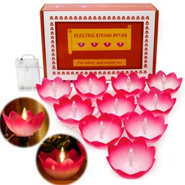 Diwali Gifts Electronic LED Diyas - Lotus Shaped Diya String Lights Diwali Pooja Item Indian Home Office Mandir Puja Decor, 10 Lotus Diyas per String, Battery Operated, Waterproof