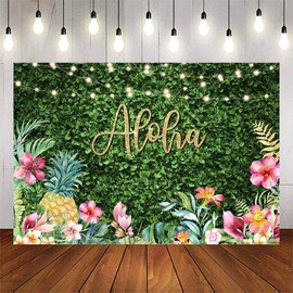 Avezano Aloha Backdrop Luau Birthday Party Backdrop Tropical Hawaiian Baby Shower Party Banner Decoration Glitter Lights Green Grass Pineapple Background for Photography Photo Booth Banner
