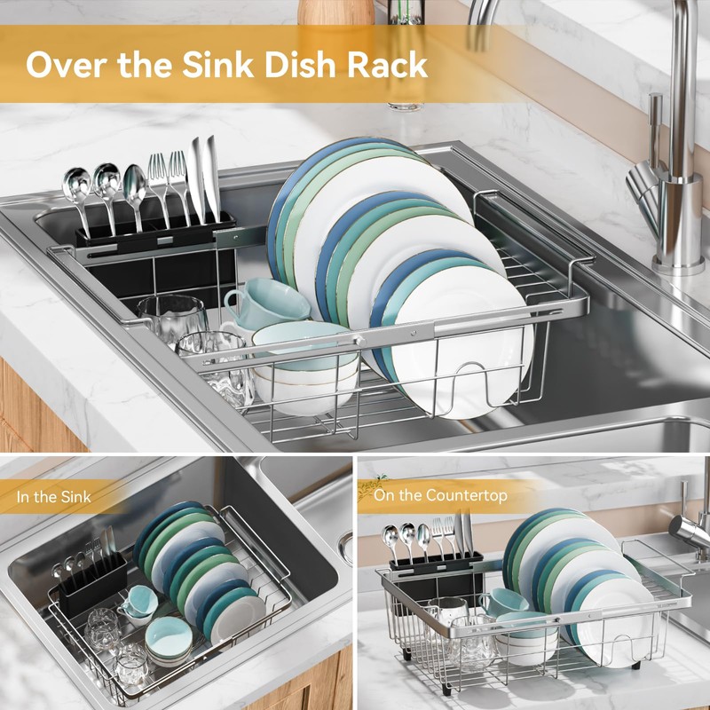 Homics Expandable in Sink Dish Drying Rack, Adjustable Capacity (10.5''-16'')