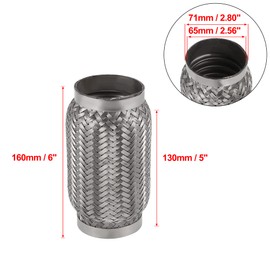 X AUTOHAUX 2.56"x5"x6" Car Exhaust Flexible Pipe Tubing Universal Exhaust Joint Stainless Steel Silver Tone