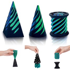 Impossible Cone (3PCS), 3D Printed Spiral Cone Fidget Toy, Impossible Pyramid Passthrough Sculpture, Mini Stress Relief Desktop Decorations Toy for Kids Adult Gift (Laser Blue Green)