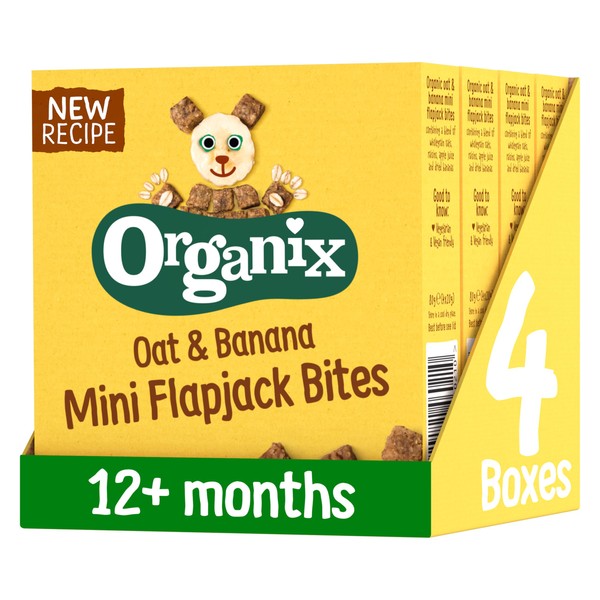 Organix Mini Organic Oat and Banana Flapjack Toddler Snacks Multipack, No Added Sugar, (4 x 20g) (Pack of 4)