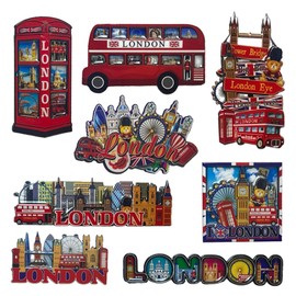 LILAJ Set of 6 London 3D Fridge Magnet Bus & Telephone Box British London England Souvenirs Landmark Union Jack Flag Gift