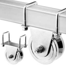 Tatuo 2 Pack 4" Heavy Duty V Groove Gate Roller Wheel, 3000lbs Capacity Galvanized Steel Dual Bearing Bolted External Mount Bracket for Sliding/Inverted V Track Gates, No Welding, Easy Installation