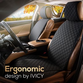 IVICY Linen Car Seat Cover for Cars - Soft & Breathable Front Premium Covers with Non-Slip Protector Universal Fits Most Automotive, Vans, SUVs, Trucks - 1 Unit