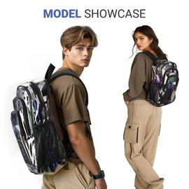 ZORFIN Clear Backpack for School: Large Clear Bookbag - Heavy Duty PVC Transparent Backpack for College Workplace Security Black