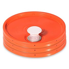 Meranti 5 Gallon Pail Lid with Pour Spout and Gasket | fits 3.5, 5, 6, 7 gallon buckets (3 Pack, Orange)