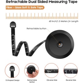 Tape Measure Body Retractable | Double Sided Soft Measuring Tape for Tailors | Body Measurements Sewing Clothes Tailor 60 Inch / 150 cm (BLACK TAPE [SINGLE])