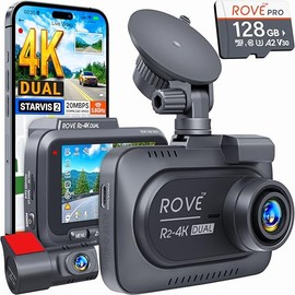 ROVE Cámara de tablero dual R2-4K frontal y trasera, sensor STARVIS 2, tarjeta GRATUITA de 128 GB incluida, WiFi 5G, velocidad de descarga más rápida 