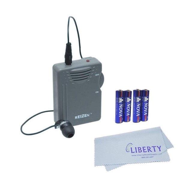Reizen Deluxe Bundle Loud Ear 110dB Gain Personal Amplifier with an Extra Pair of AAA Alkaline Batteries and Liberty Cleaning Cloth