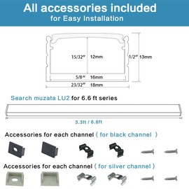 Muzata 10Pack 3.3FT/1M Black LED Channel System Spotless U Shape with Frosted Milky White Diffuser Cover 18x13 mm Wide Aluminum Profile Track for Waterproof Light Strip Light U103 1M BW, LN1 LU2 LP1