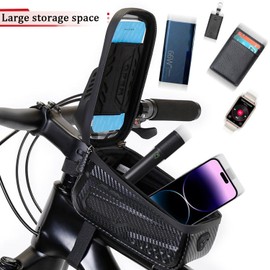 L0famy Bike Frame Bag, Newest Hard Casing Bike Bag, Waterproof Top Tube Bag with TPU Sensitive Touchscreen for Phones up to 6.8'', for Mountain Bikes, Racing Bikes, E-Bikes