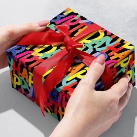 Jillson Roberts Gift Wrap, Rainbow Birthday Black, Half Ream 417 feet x 30 inches