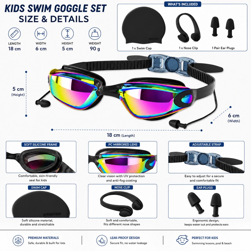 Anti-Fog Swimming Goggles for Kids & Adults – HD Wide