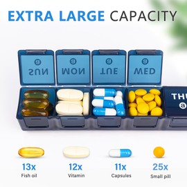 2-Pack Weekly Large Pill Organizer for Travel, 7 Day Pill Boxes and Organizer, Big Compartments Pill Case AM PM,14 Day XL Medication Organizer Dispenser for Fish Oils, Vitamin Holder Supplement