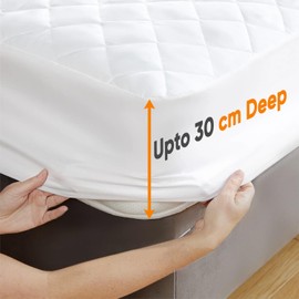 AMEHA Single Mattress Protector Quilted Fitted Mattress Cover Extra Deep 30 Cm Stretch Skirt Noiseless Breathable Microfiber White (90 X 190 Cm)