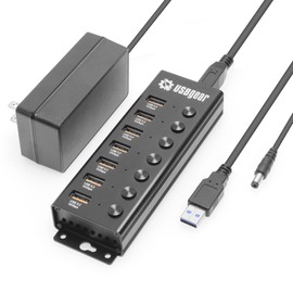 USBGear 7-Port USB 3.2 Gen 2 Hub - 10Gbps, Individual Power Switches, and Mountable Design for Workspaces & Labs