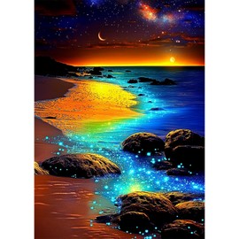 Lxmsja Beach Diamond Painting Kits for Adults, DIY 5D Full Drill Moonlight Diamond Art Kits for Beginners, Peinture Diamant Arts and Crafts for Adults, Home Wall Decor 12x16 inch