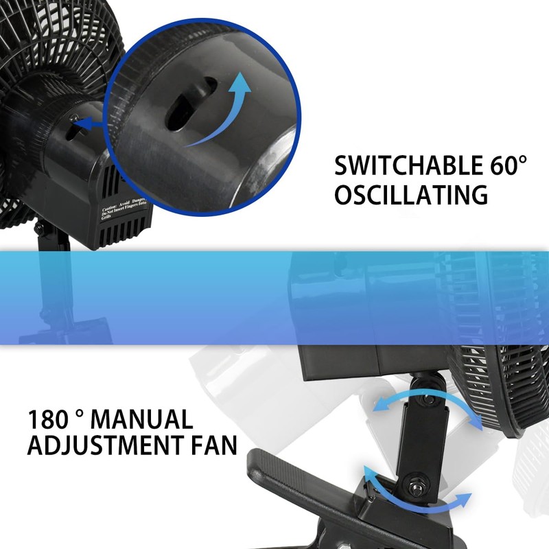 TN TONNY Classic 6 Inch Oscillating Car Clip on Fan