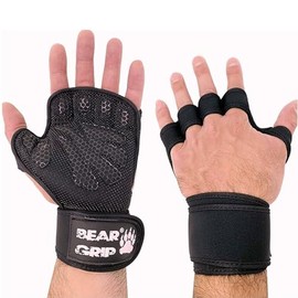 BEAR GRIP Open Workout Gloves – Palm Protection for CrossFit, Bodybuilding, Calisthenics, Powerlifting and Fitness Training for Men and Women (Black, XS)