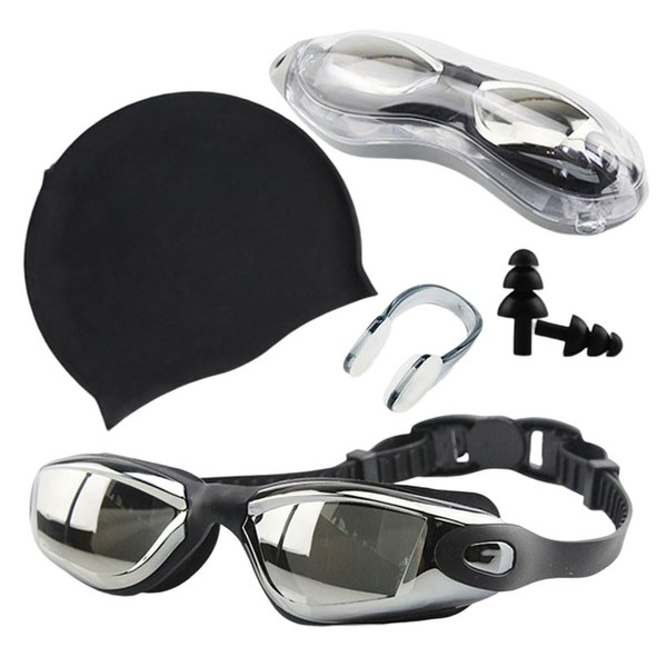 Lucaidian Waterproof Swimming Goggles Set With Goggles, Swimming Cap, Nose