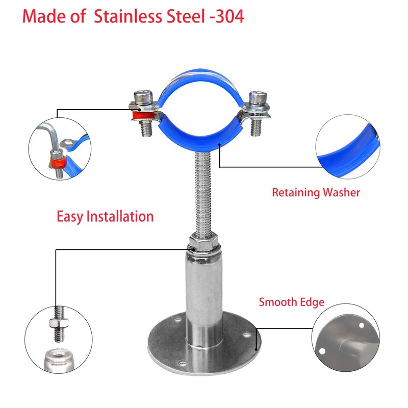 POTONZ Wall Mount Ceiling Mount Pipe Supports,Adjustable Pipe Clamps、Hangers、 Stainless