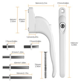 Neoteck 4PCS Inline Window Handle Universal Espag Key Locking Lockable Double Glazing Suitable for All Common Windows and Balcony Doors