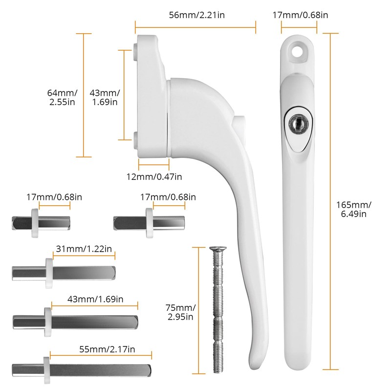 Neoteck 4PCS Inline Window Handle Universal Espag Key Locking Lockable