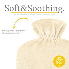 Hot Water Bottle with Cover - Soft Premium Fleece Cover - 1.8L Large Hot Water Bottle Kids Bed Bottle for Adults - Champagne - Pack of 1