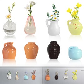 Pack of 8 Mini Magnetic Vases, 3D Ceramic Vase Fridge Magnets, Fridge Magnets Set, Cute Funny Magnetic Vase, DIY Mini Vases for Fridge Accessories, Kitchen, Office Decoration
