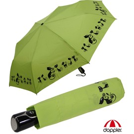 Doppler Mini Pocket Umbrella Open-Close Automatic Cats, lime, Cat Pattern, Female