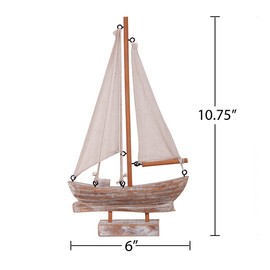 K KILIPES Wooden Sailboat Model Beach Nautical Home Decor, Coastal Decor Vintage Small Boat Ship for Tabletop Shelf Bathroom Decoration Ornament Gift