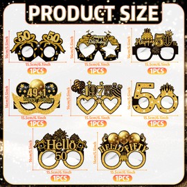 COLANANA Birthday Party Glasses Decoration, Pack of 8 50th Birthday Party Decorations, Funny Paper 50th Birthday Glasses Decoration, Birthday Photo Booth Props Accessories for Women Men