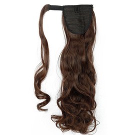 S-noilite Wrap Around Ponytail Clip in Hair Extensions One Piece Magic Paste Pony Tail Long Straight Wavy Curly Soft Silky for Women (17 inches-Curly, Medium brown)