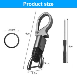 VOSSOT Pack of 2 Key Chains, D-Clip Carabiner Key Ring Made of Zinc Alloy, Car Keychain with 2 Rings, with Screwdriver, Anti-Lost, Upgrade Gift for Men, Friends, black