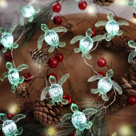 JASHIKA Beach Décor Green Sea Turtle String Lights - 10ft 30 LED Waterproof Battery Operated with Remote Control-Ocean Marine Life Fairy Lights for Christmas Bedroom Tent Office and Bathroom Décor