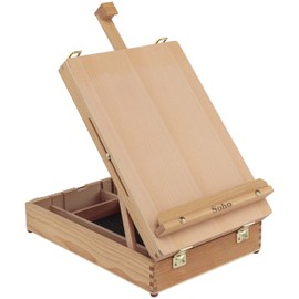 Soho Urban Artist Sketch Box and Table Easel - Portable, Multi Media, Adjustable Angle with Storage Compartments - Oiled Beech Wood