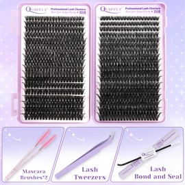 Lash Clusters Kit 720Pcs 60D+80D Natural Cluster Eyelash Extensions Individual Lashes 9-18mm D Curl DIY at Home with Lash Bond&Seal Tweezers and Brush*2