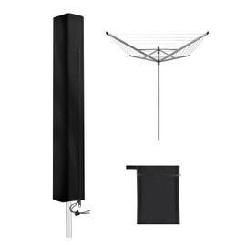 E-SMARTER Rotary Washing Line Cover, Waterproof Rotary Dryer Cover with Zip and Drawstring, Heavy Duty Oxford Fabric Clothes Line Cover, for Outdoor Clothes Washing Line, Garden Parasol, 165x16x16cm