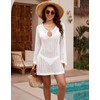 Alsol Lamesa Women's Bathing Suit Cover Up Long Sleeve Crochet