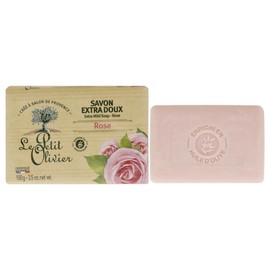 Le Petit Olivier Extra Mild Rose Soap - Moisturizing & Soothing - Unisex Bar - Enriched with Olive Oil for Gentle Skin Cleansing - 3.5 oz