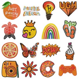 Woohome Iron-On Patches, Pack of 16 Orange Patch Stickers for Clothes, Flowers, Sew-On Applique, Iron-On Patches, Children's Patches for DIY T-Shirt, Jeans, Clothing Bags